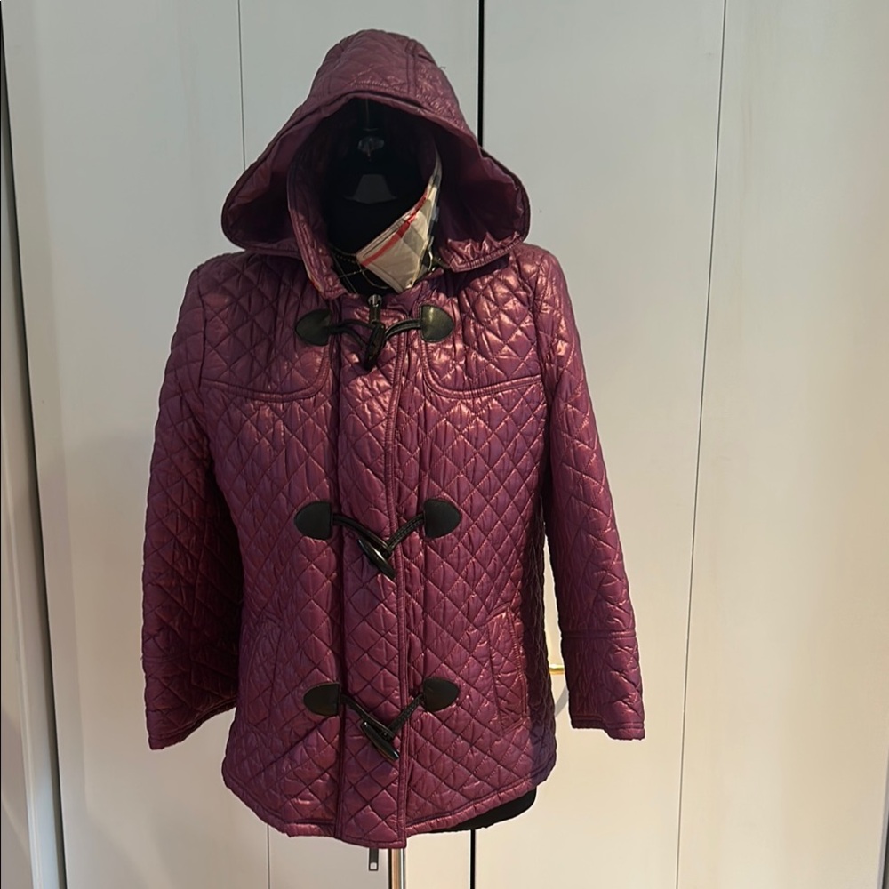 Burberry classic and timeless Purple Puffer Jacket with Hood and Quilted Design